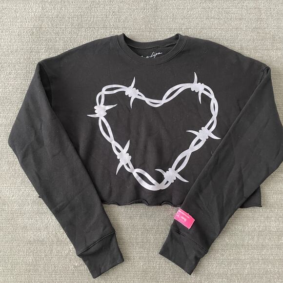 Dua Lipa Sweater Barbed Wire Heart Black Crop Sweatshirt Womens M Cropped Soft - Picture 1 of 7